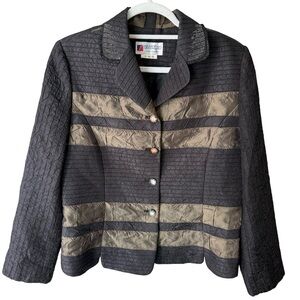 Silkroad Black and Tan Striped Blazer Size M Rhinestone Party Evening Office